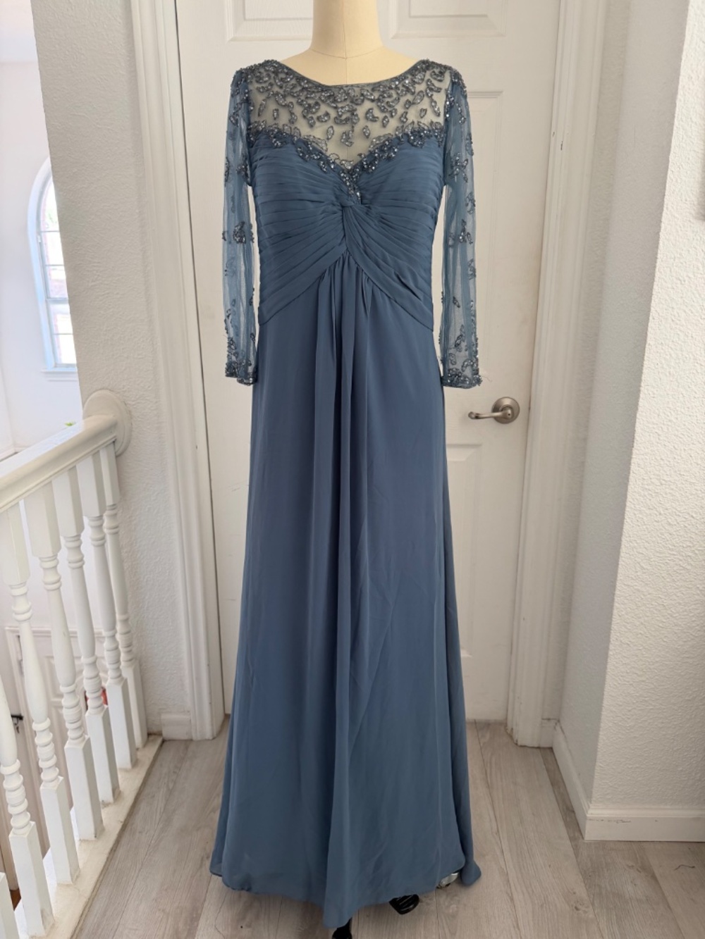 3/4 Sleeve Dusty Blue Gown/Dress With Beading